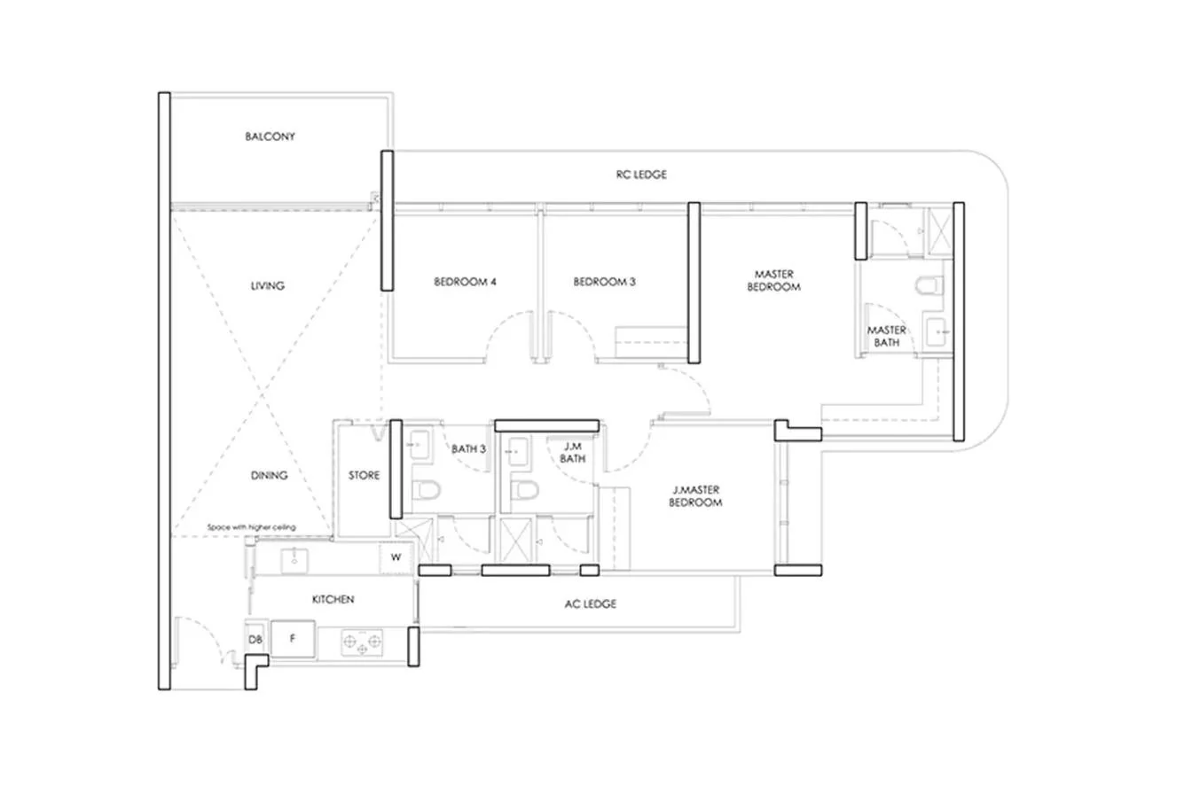 Indicative 4-bedroom layout with junior master and store, shown for reference, not the official Berlayar Drive Residences floor plan